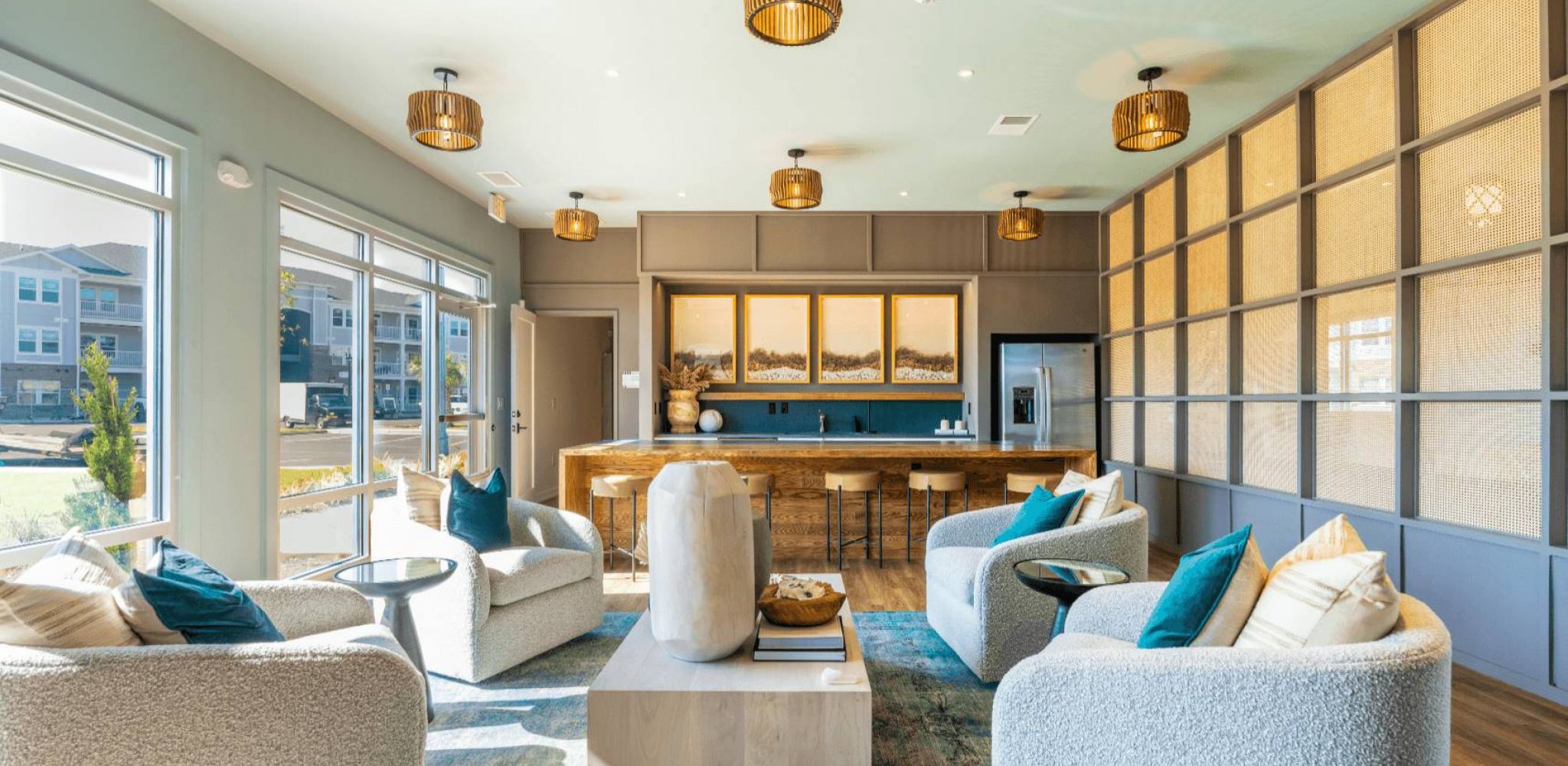 Hawthorne Waterway resident clubhouse amenity with seating area and beautiful finishes