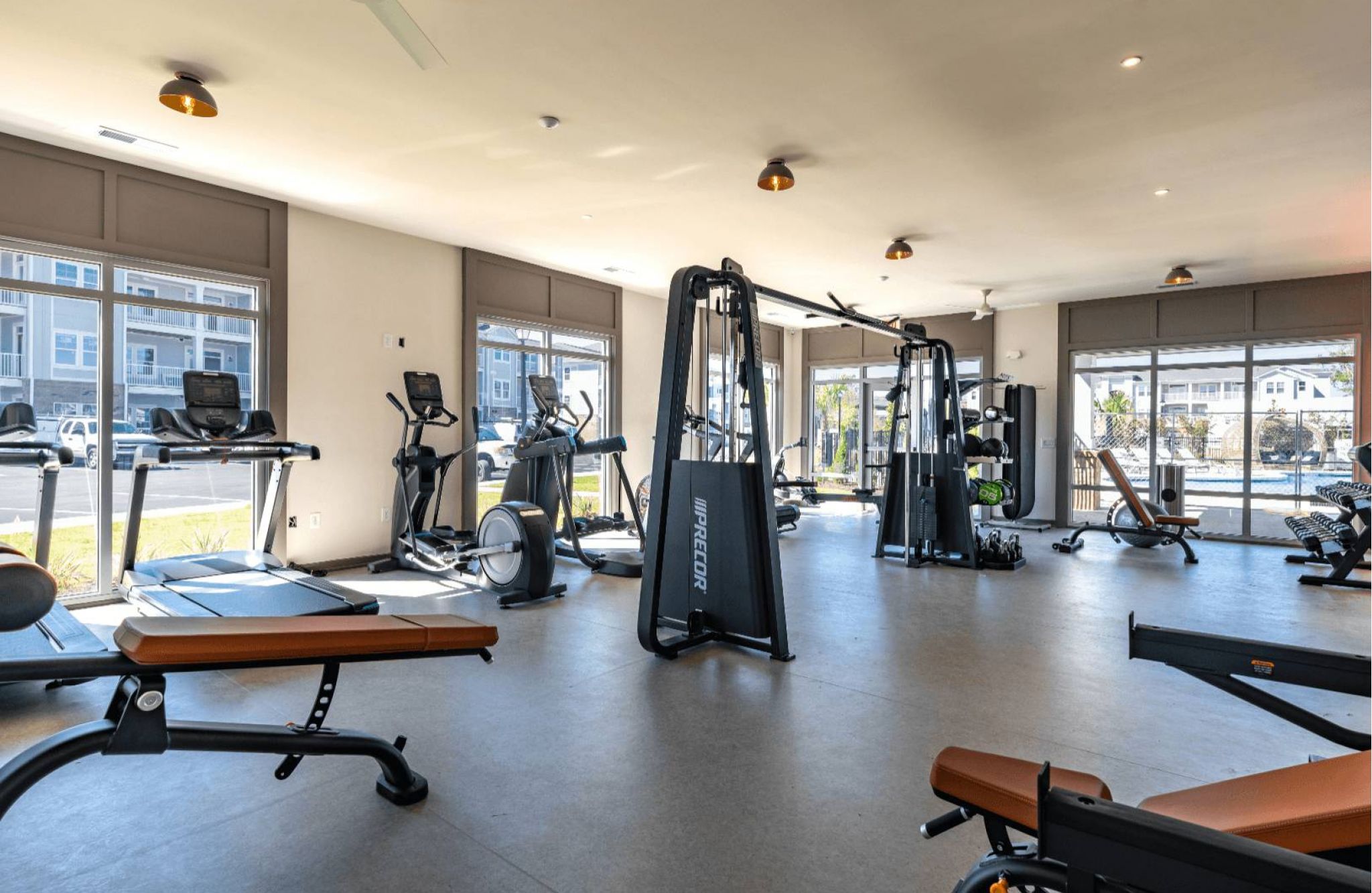 Hawthorne Waterway resident fitness center with modern training equipment 